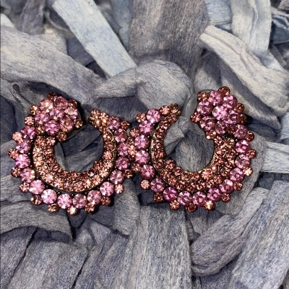 Semicircle pink rhinestone earrings